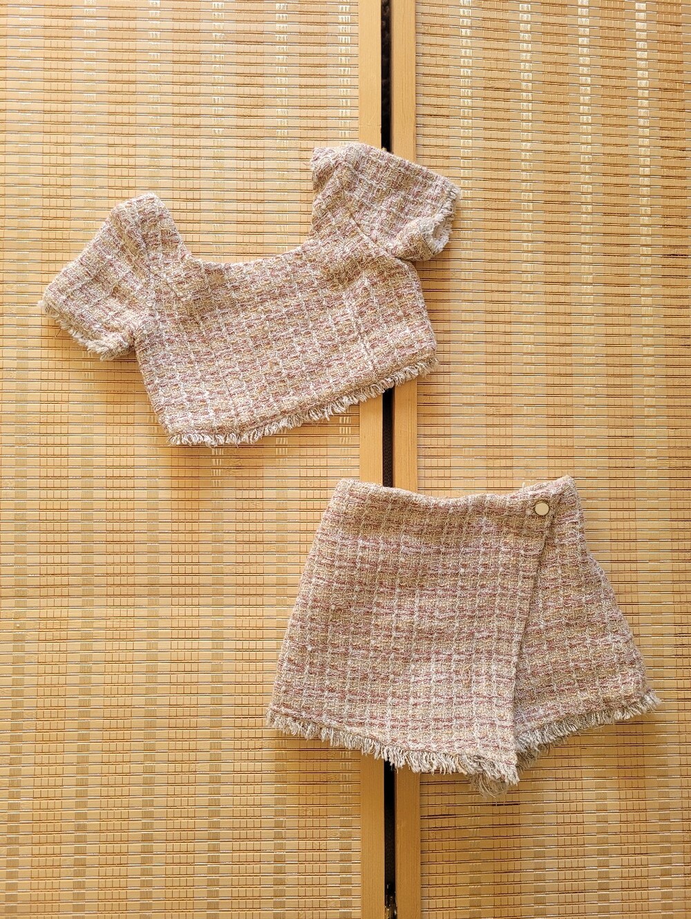 ZARA Girl's Cream and Pink Tweed Top and Skirt
